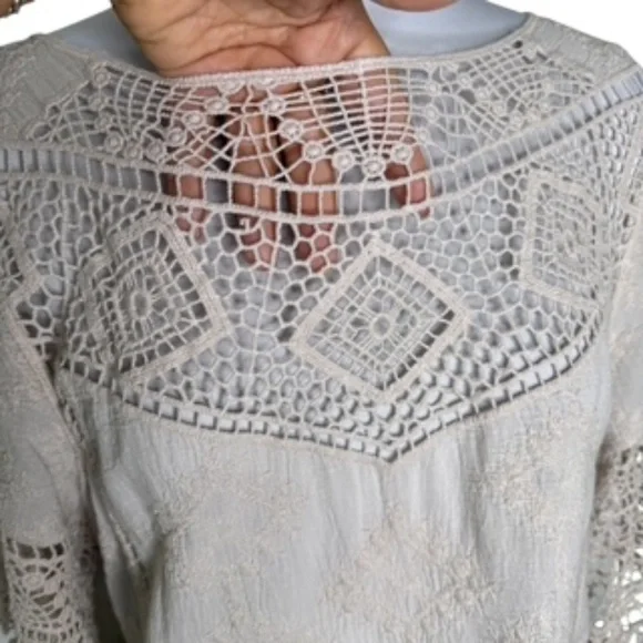 NWT Fever Ivory Color 3/4 Sleeve Crochet Cotton Relaxed Fit Top Size L - Picture 2 of 12